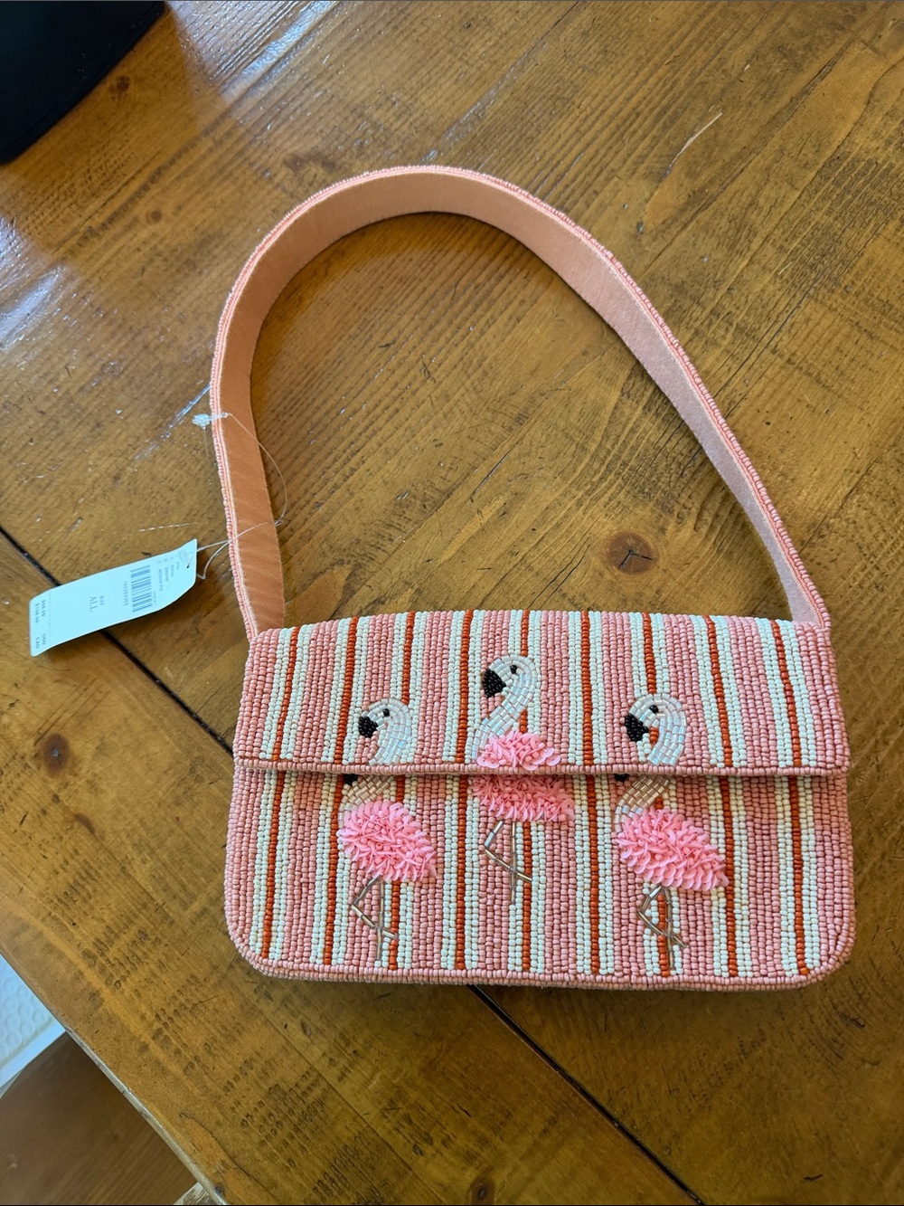Viral Beaded Bag Sparkly Pink Flamingo Handrafted In India Flamingo Charm NWT